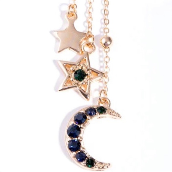 LOVISA GOLD/SAPPHIRE STAR & MOON MISMATCH CELESTIAL EARRINGS - Picture 4 of 11